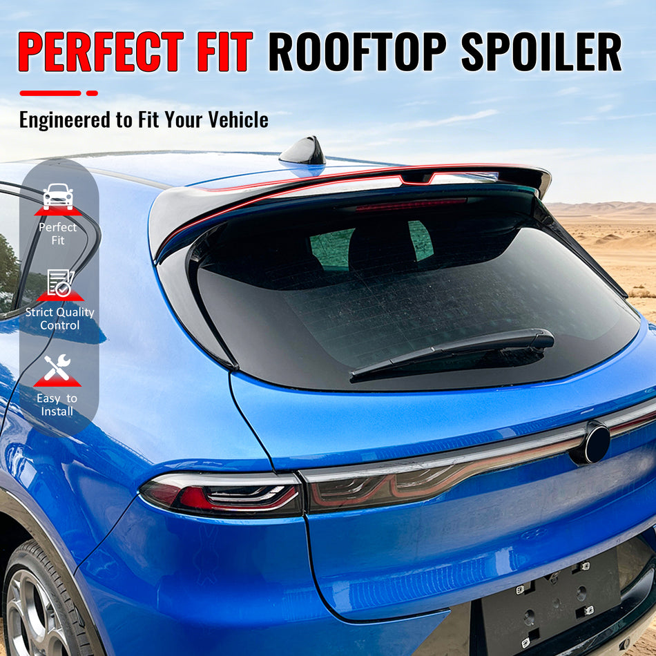 IKON MOTORSPORTS, Rear Window Roof Spoiler Compatible with 2023-2026 Alfa Romeo Tonale, Gloss Black ABS V Style Top Roofline Windshield Visor Spoiler Wing