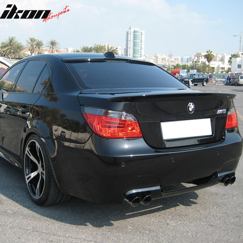 IKON MOTORSPORTS, Roof Spoiler Compatible With 2004-2010 BMW 5 Series E60 M5, ACS Style Painted Matte Black ABS Rear Wind Spoiler Wing
