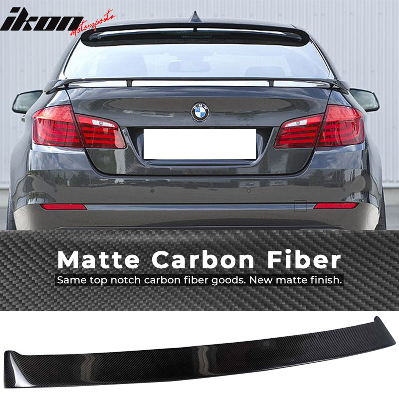 IKON MOTORSPORTS, Trunk Spoiler Compatible With 2011-2016 BMW F10 5-Series Sedan, Matte Carbon Fiber H Style Rear Spoiler Wing, 2012 2013 2014 2015