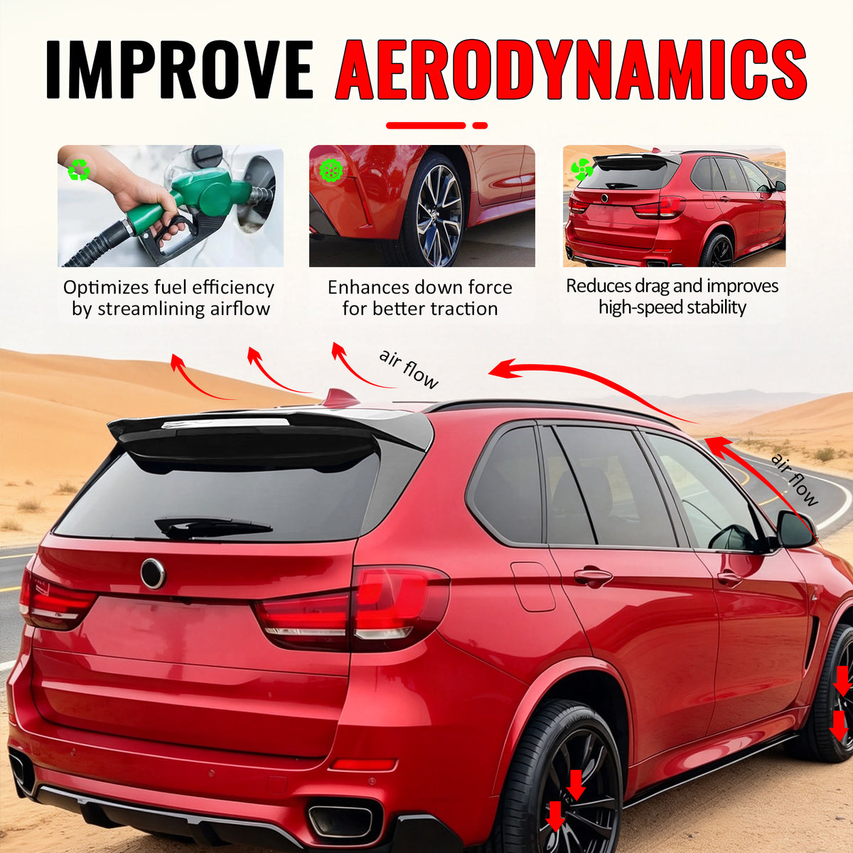 Fits 15-18 BMW X5 F15 X5M IKON Style Gloss Black Rear Window Roof Spoiler ABS
