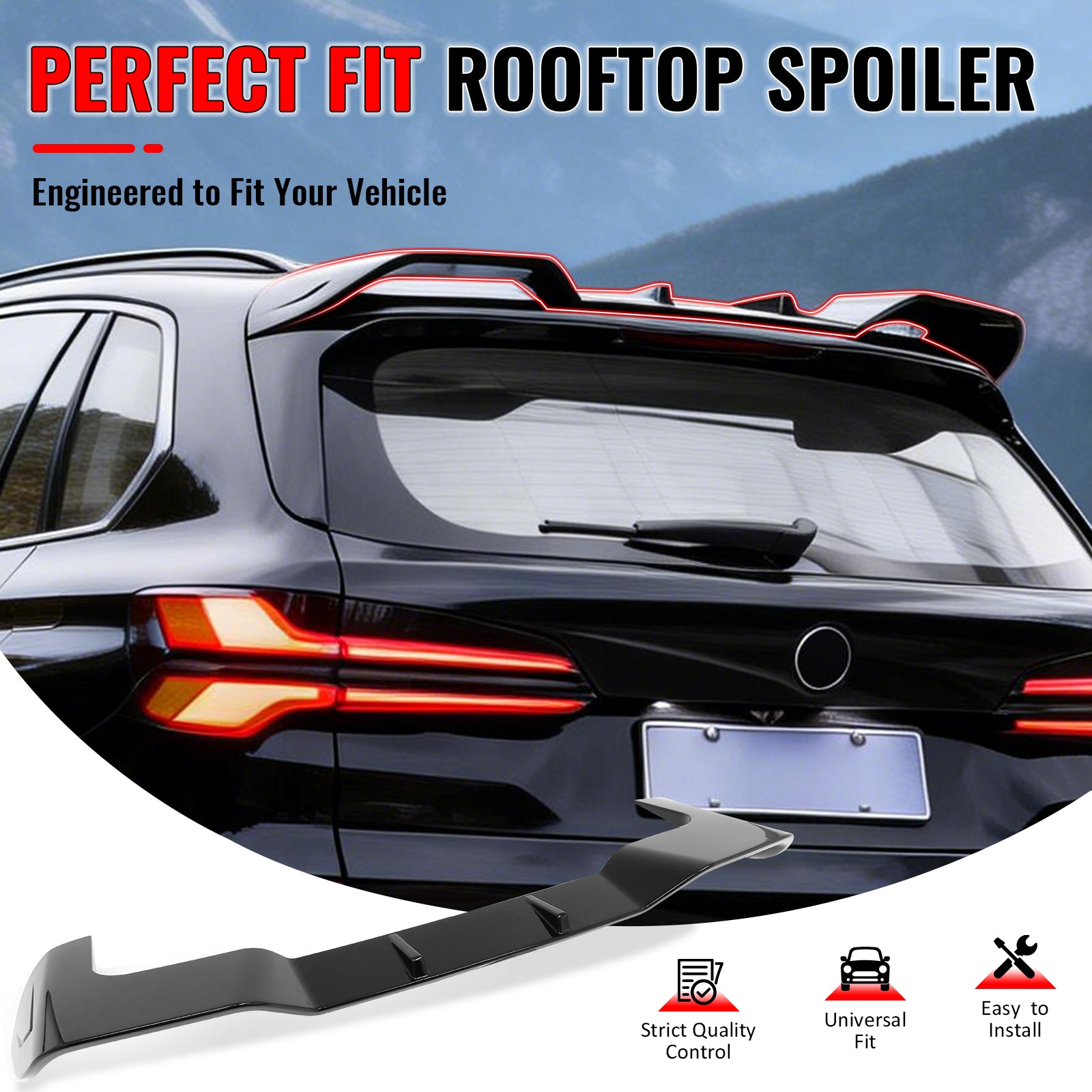 IKON MOTORSPORTS, Rear Window Roof Spoiler Compatible with 2019-2026 BMW G05 X5, IKON Style Gloss Black ABS Top Roofline Windshield Visor Spoiler Wing