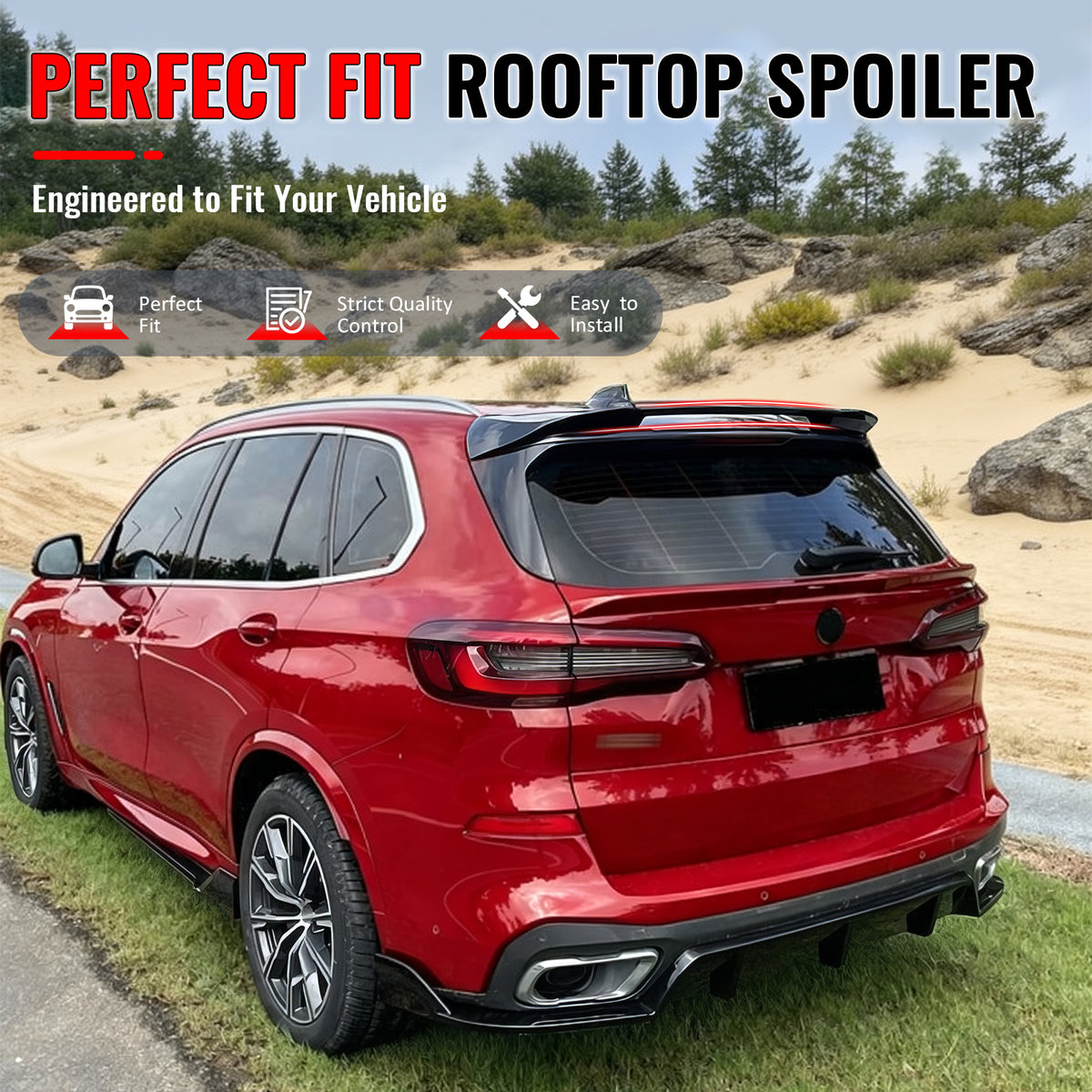 Fits 2019-2026 BMW X5 G05 Roof Spoiler MP Style Gloss Black ABS