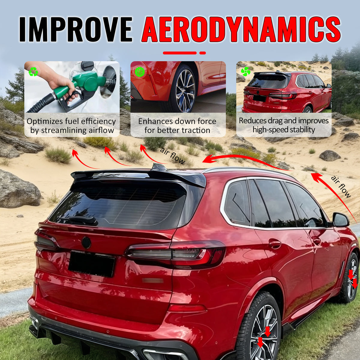 Fits 19-26 BMW X5 G05 MP Style Gloss Black Rear Window Roof Spoiler Wing ABS