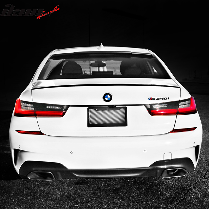 IKON MOTORSPORTS, Roof Spoiler Compatible With For 2019-2023 BMW 3 Series G20, Ikon Style Matte Black PP Rear Wing Lip