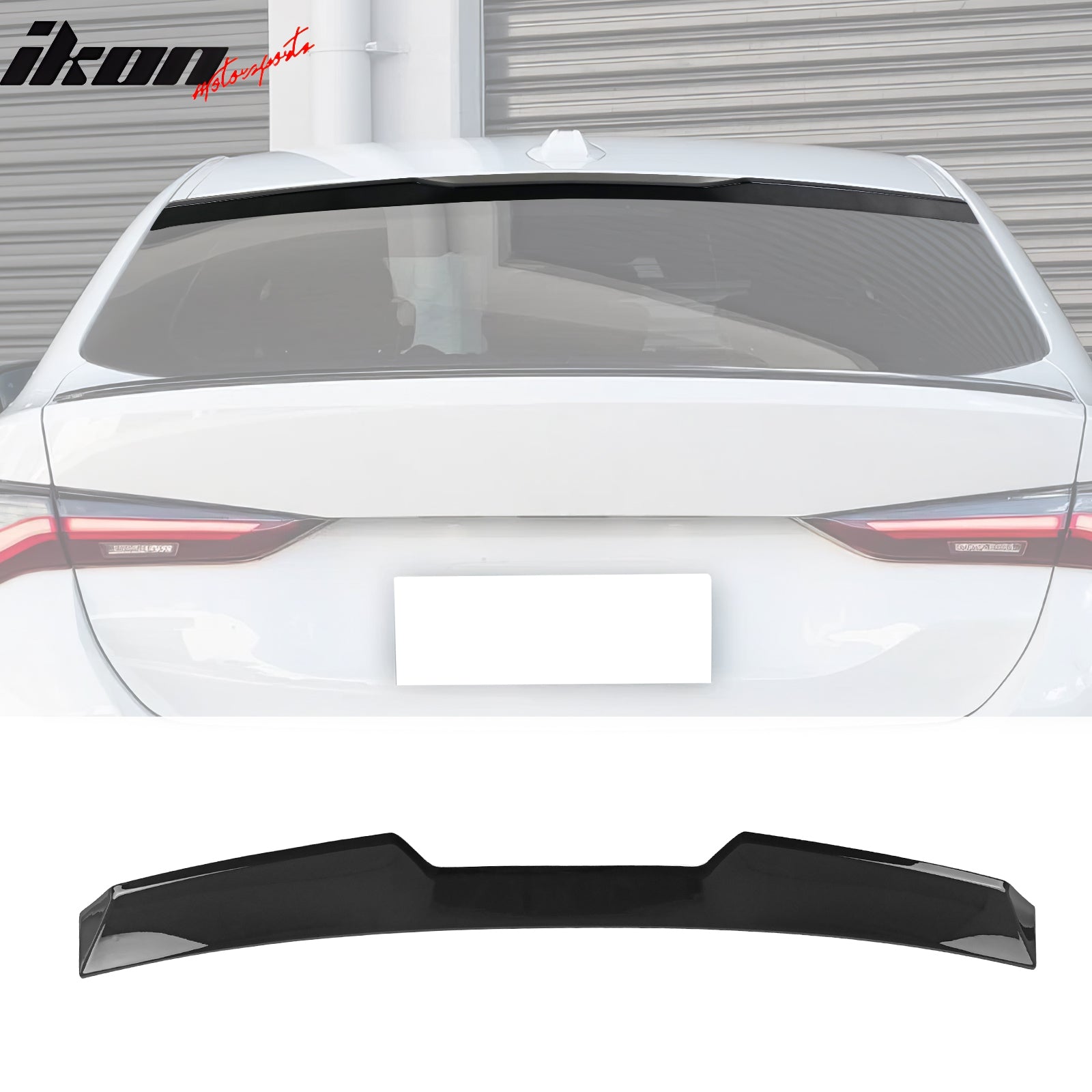 IKON MOTORSPORTS, Rear Window Roof Spoiler Compatible with 2022-2026 BMW G26 4-Series Gran Coupe & i4, V Style ABS Plastic Top Roofline Windshield Visor Spoiler Wing
