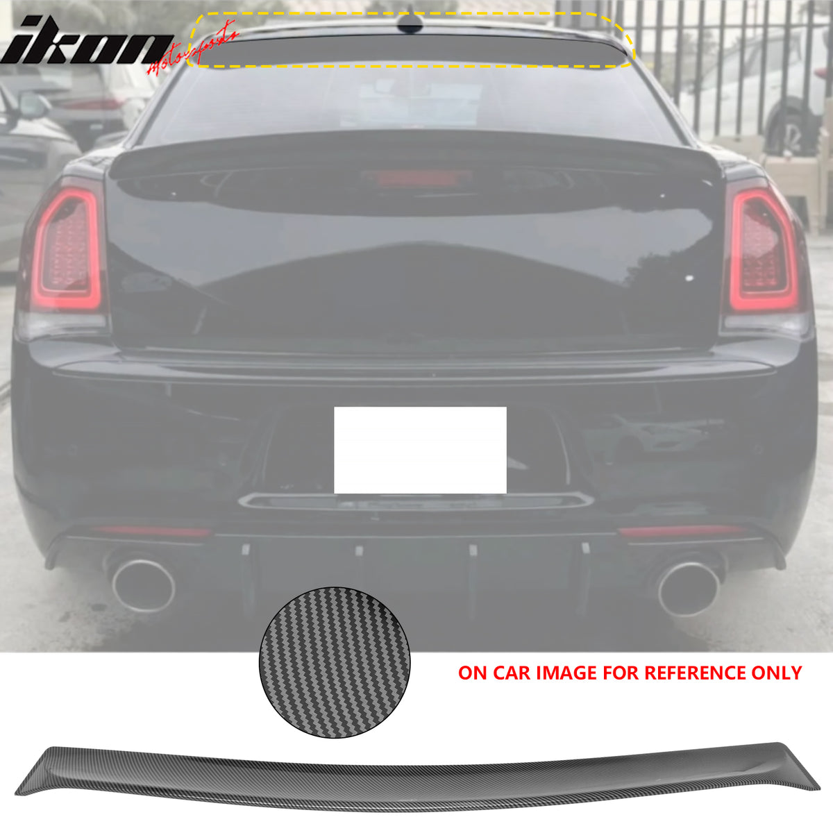 IKON MOTORSPORTS, Rear Window Roof Spoiler Compatible with 2011-2023 Chrysler 300, ABS Plastic Top Roofline Windshield Visor Spoiler Wing