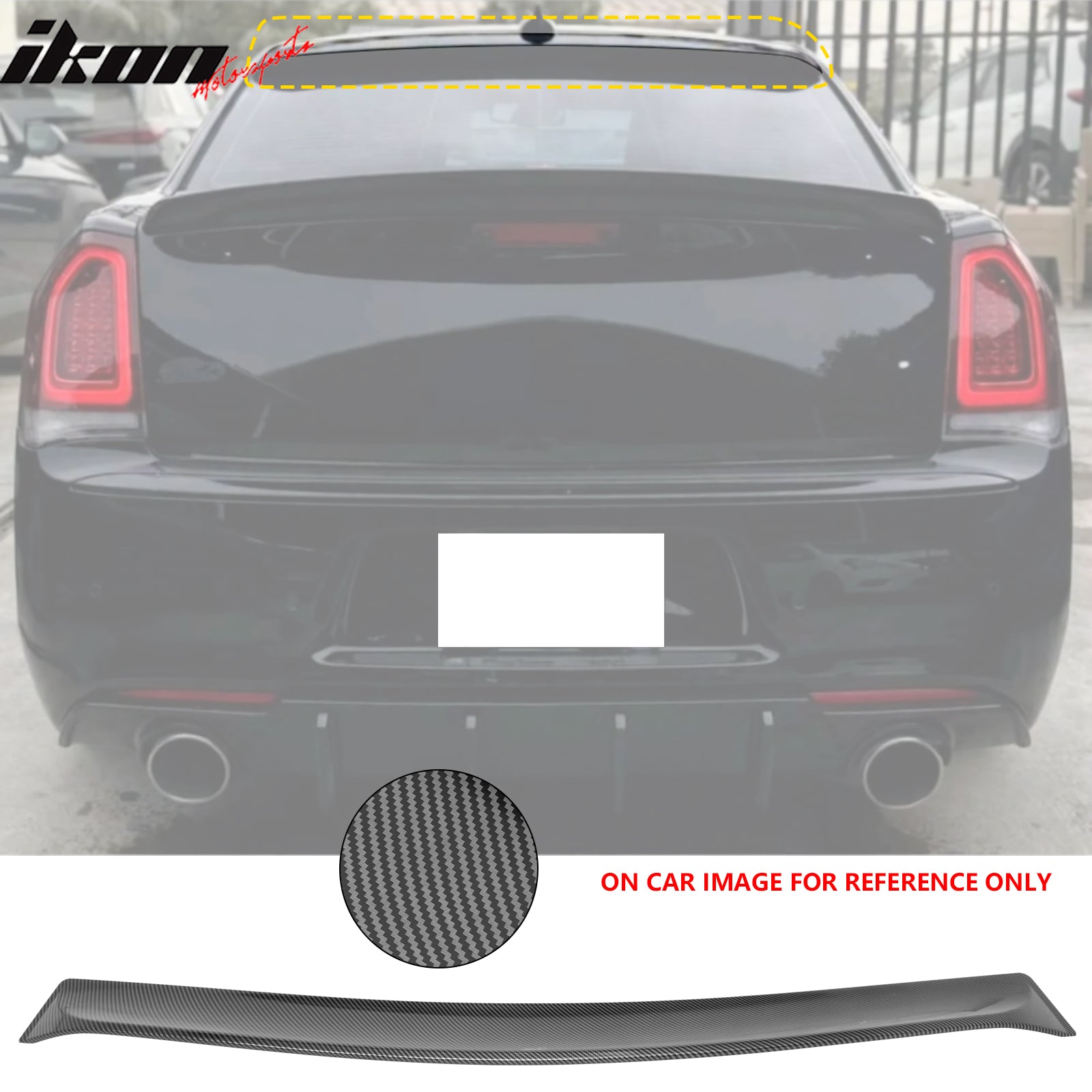 IKON MOTORSPORTS, Rear Window Roof Spoiler Compatible with 2011-2023 Chrysler 300, ABS Plastic Top Roofline Windshield Visor Spoiler Wing