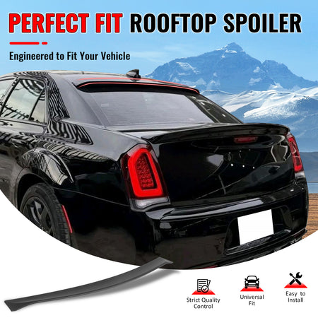 IKON MOTORSPORTS, Rear Window Roof Spoiler Compatible with 2011-2023 Chrysler 300, Matte Black ABS Plastic Top Roofline Windshield Visor Spoiler Wing