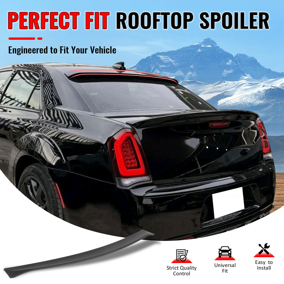 IKON MOTORSPORTS, Rear Window Roof Spoiler Compatible with 2011-2023 Chrysler 300, Matte Black ABS Plastic Top Roofline Windshield Visor Spoiler Wing