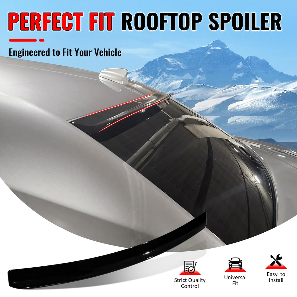 IKON MOTORSPORTS, Rear Window Roof Spoiler Compatible with 2011-2023 Chrysler 300/300C, Painted Gloss Black ABS Top Roofline Windshield Visor Spoiler Wing