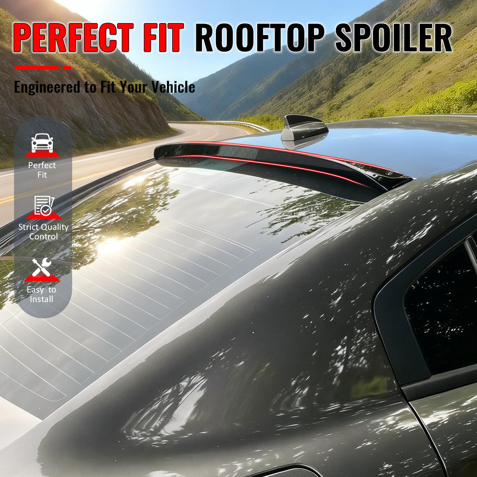 IKON MOTORSPORTS, Rear Window Roof Spoiler Compatible with 2011-2023 Dodge Charger, Gloss Black ABS Top Roofline Windshield Visor Spoiler Wing