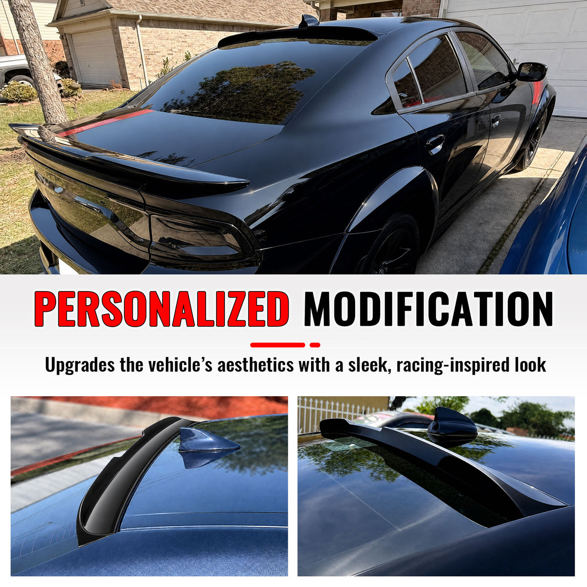 Fits 2011-2023 Dodge Charger M Style Gloss Black Rear Roof Spoiler Wing Lip ABS