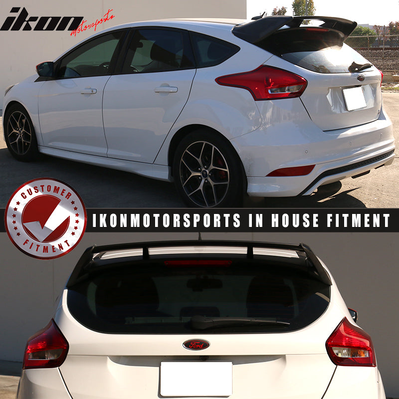 IKON MOTORSPORTS, Roof Spoiler Compatible With 2012-2018 Ford Focus, RS Style Unpainted ABS Black Rear Window Wing, 2013 2014 2015 2016 2017