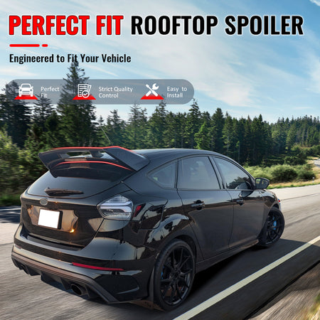 IKON MOTORSPORTS, Rear Window Roof Spoiler Compatible with 2012-2018 Ford Focus Hatchback 5-Door Only, RS Style Gloss Black ABS Plastic Add-on Top Roofline Windshield Visor Spoiler Wing