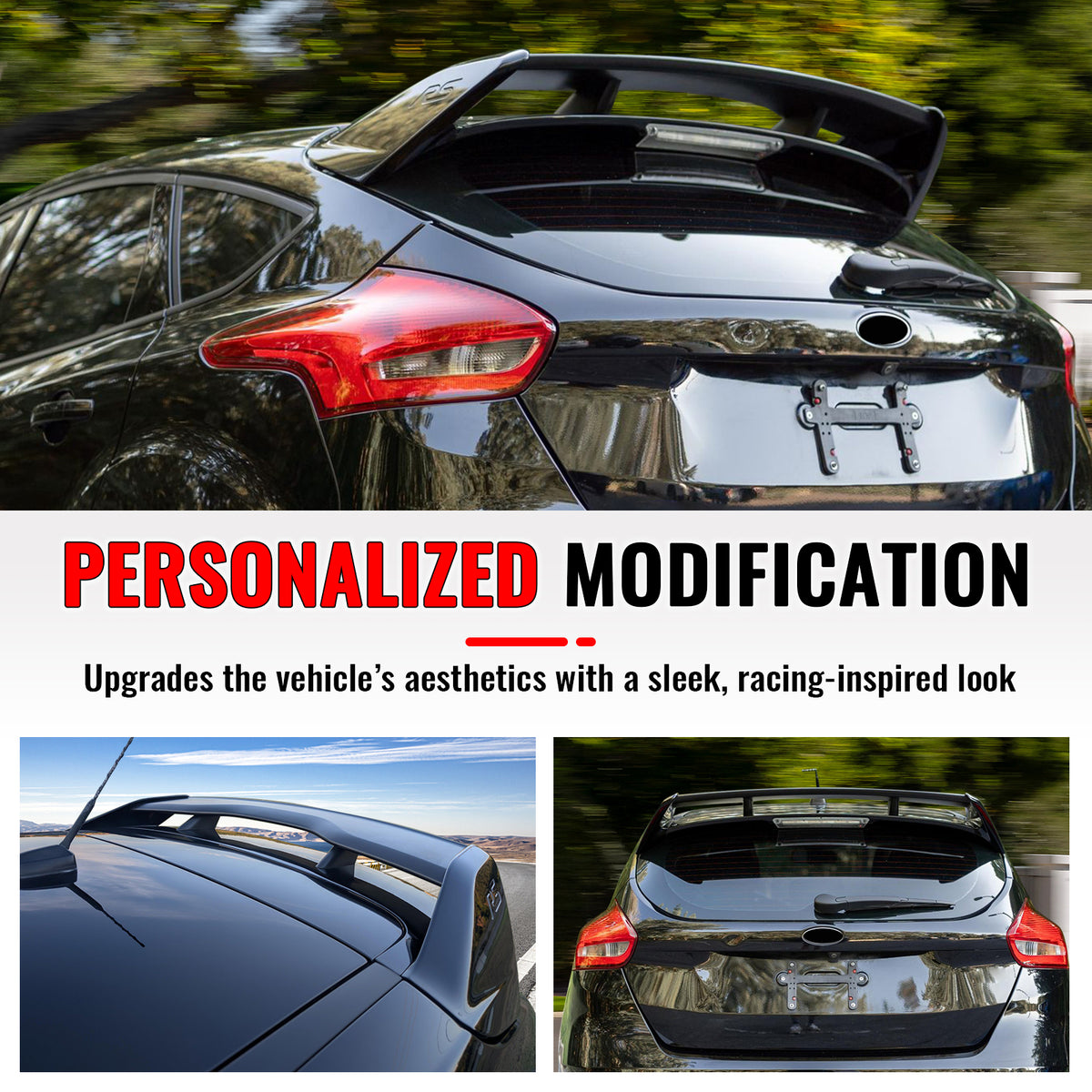 For 12-18 Ford Focus Hatchback RS Style Gloss Black Rear Window Roof Spoiler ABS