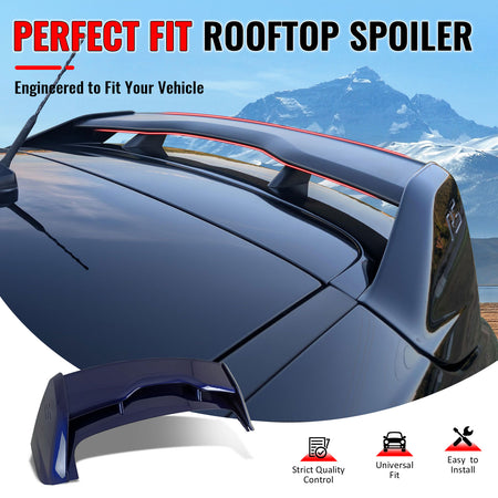 IKON MOTORSPORTS, Roof Spoiler Compatible with 2012-2018 Ford Focus, RS Style Painted #L6 Kona Blue Metallic ABS Black Rear Window Wing, 2013 2014 2015 2016 2017