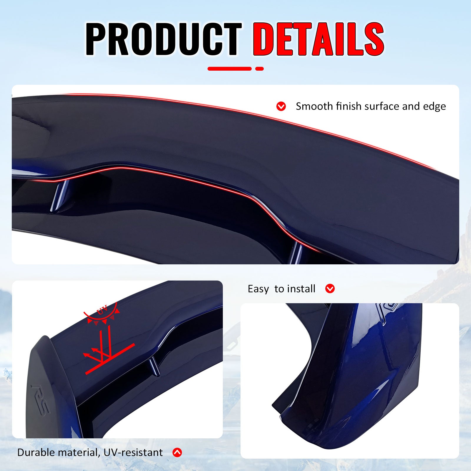 Fits 12-18 Ford Focus MK3 Hatchback RS Style Roof Spoiler Painted #L6 Kona Blue