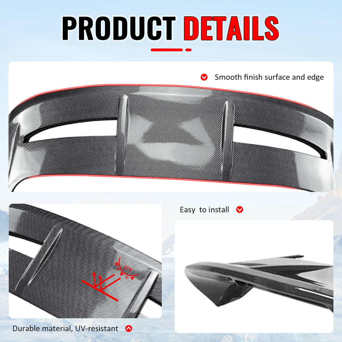 Fits 11-19 Ford Fiesta Hatchback ST Style Rear Roof Spoiler Carbon Fiber Print