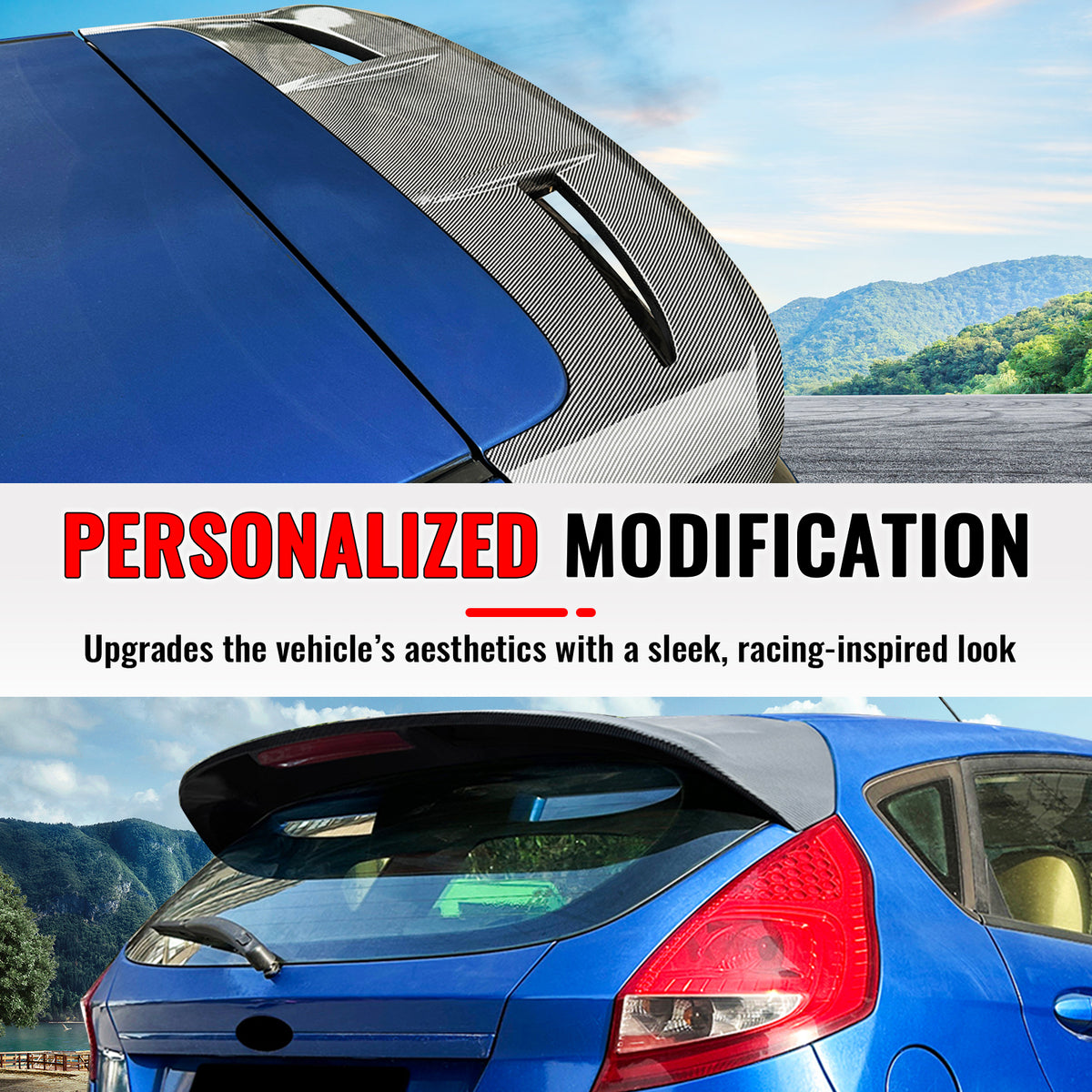Fits 11-19 Ford Fiesta Hatchback ST Style Rear Roof Spoiler Carbon Fiber Print