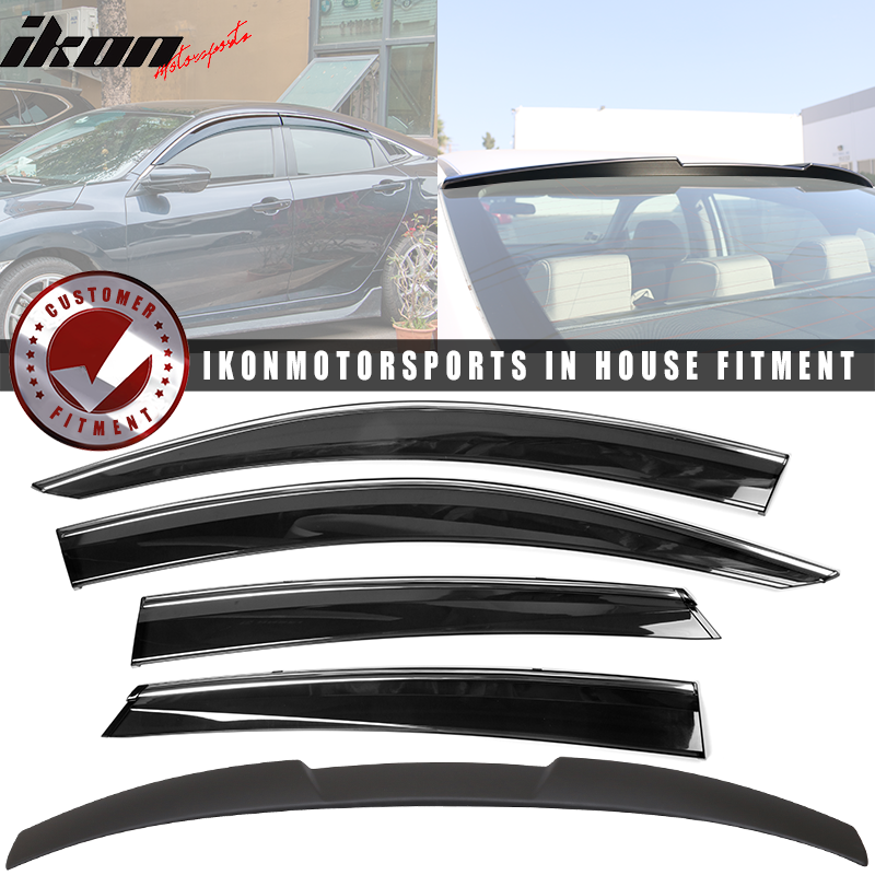 2016-2021 Honda Civic X 10th Gen OE Roof Spoiler + Window Visors ABS