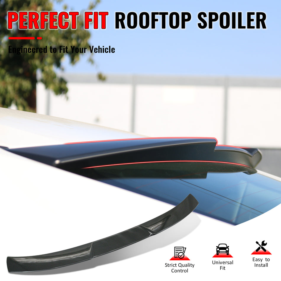 IKON MOTORSPORTS, Rear Window Roof Spoiler Compatible with 2016-2021 Honda Civic Sedan 4-Door, JDM Style Carbon Fiber Print ABS Top Roofline Windshield Visor Spoiler Wing