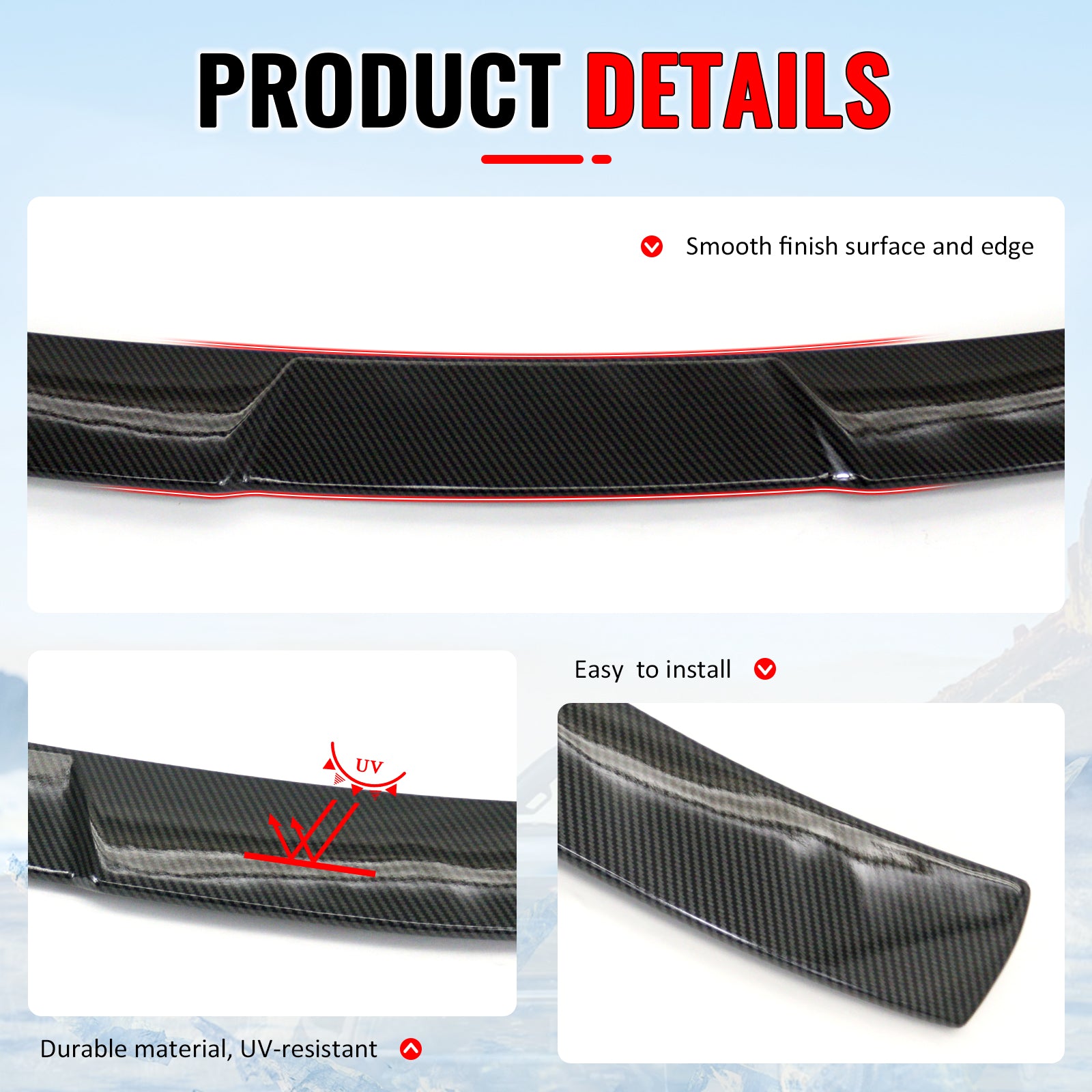 Fits 16-21 Honda Civic Sedan JDM Style Rear Roof Spoiler Lip Carbon Fiber Print