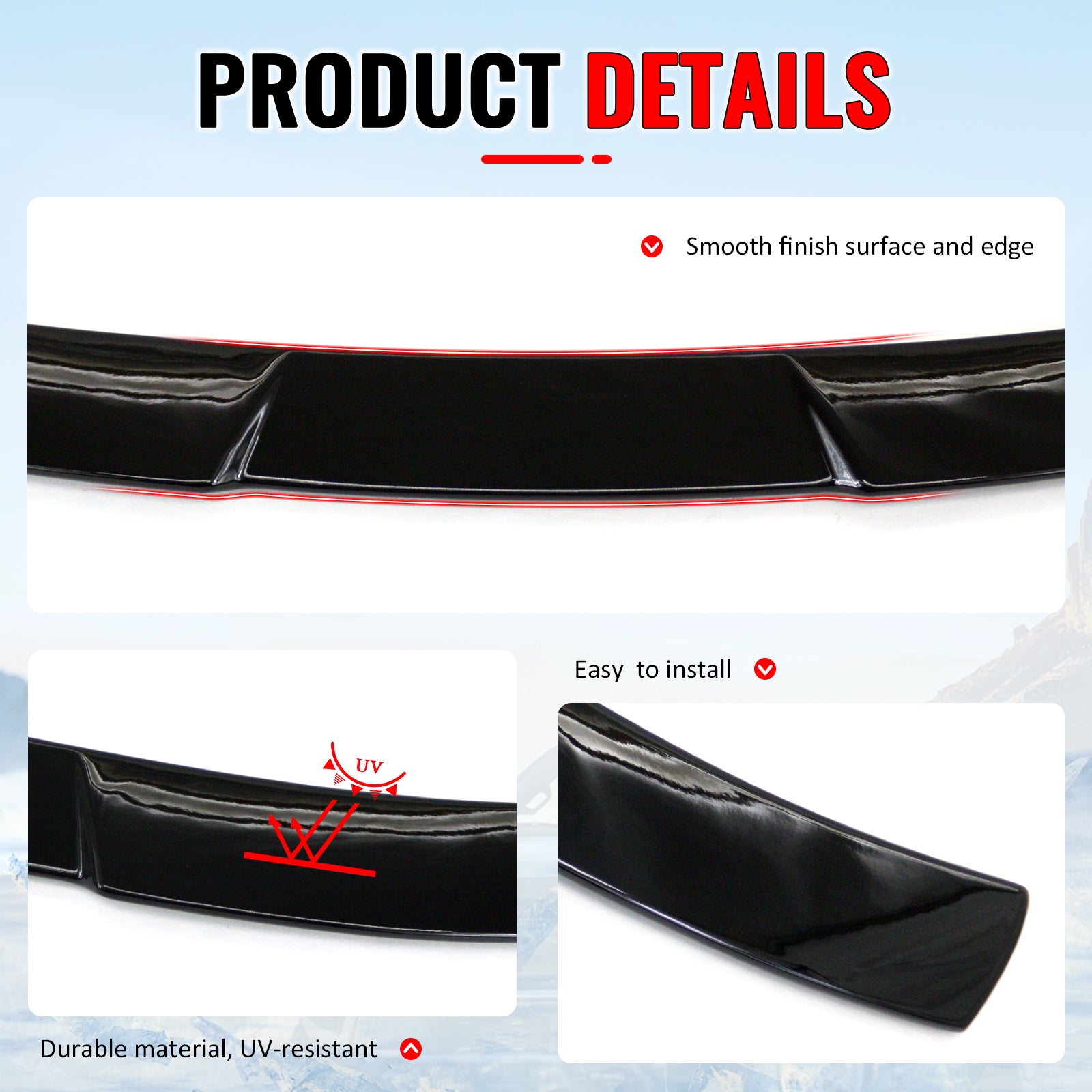 Fits 16-21 Honda Civic Sedan 4Dr JDM Style Rear Roof Spoiler Lip Gloss Black ABS