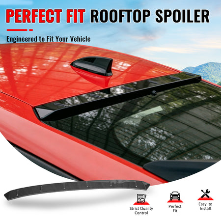 IKON MOTORSPORTS, Rear Window Roof Spoiler Compatible with 2022-2026 Honda Civic FL Type R Hatchback, Carbon Fiber Print ABS V Style Top Roofline Windshield Visor Spoiler Wing