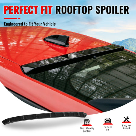 IKON MOTORSPORTS, Rear Window Roof Spoiler Compatible with 2022-2026 Honda Civic FL Type R Hatchback, Gloss Black ABS V Style Top Roofline Windshield Visor Spoiler Wing