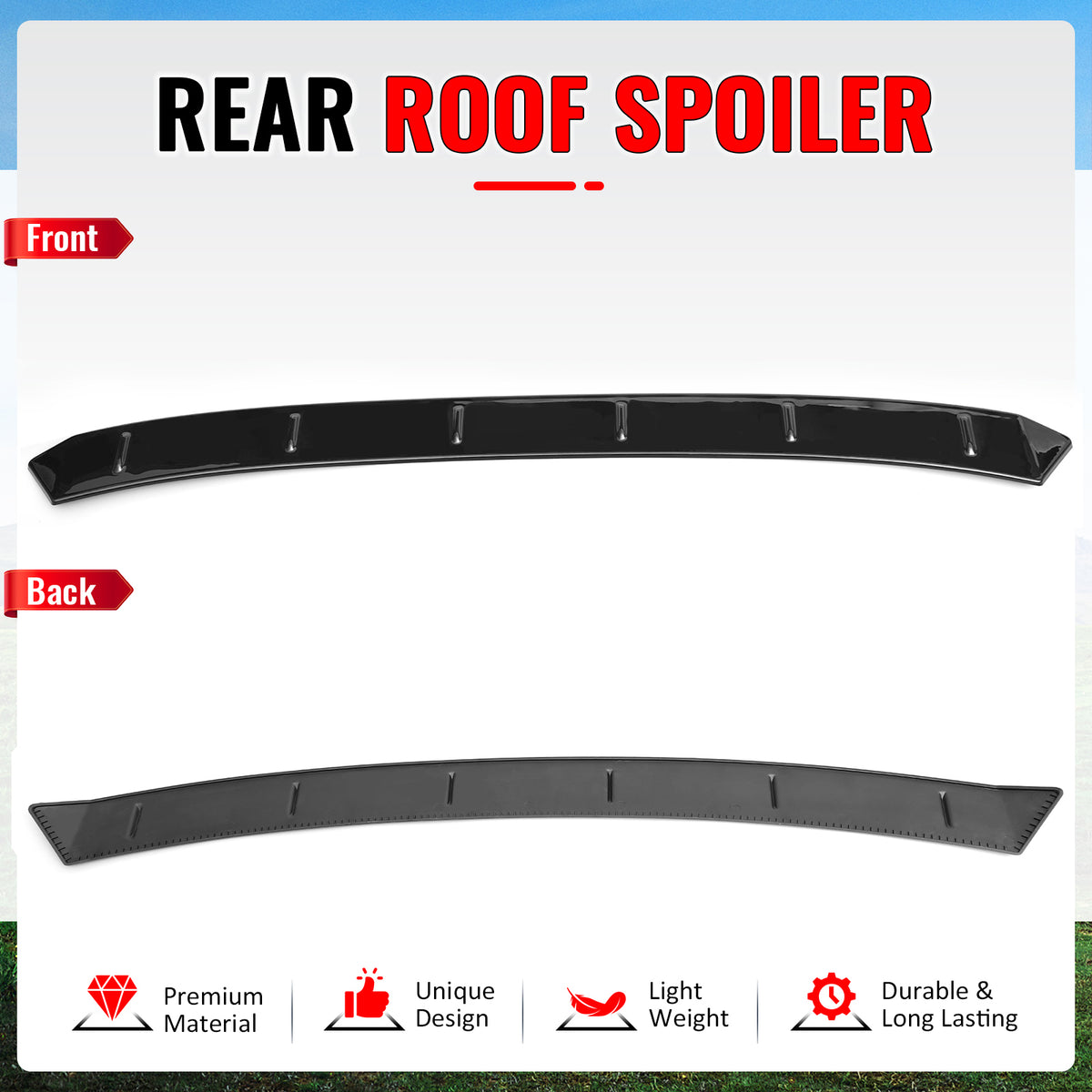 Fits 22-26 Honda Civic FL Type R Hatchback V Style Roof Spoiler Gloss Black ABS