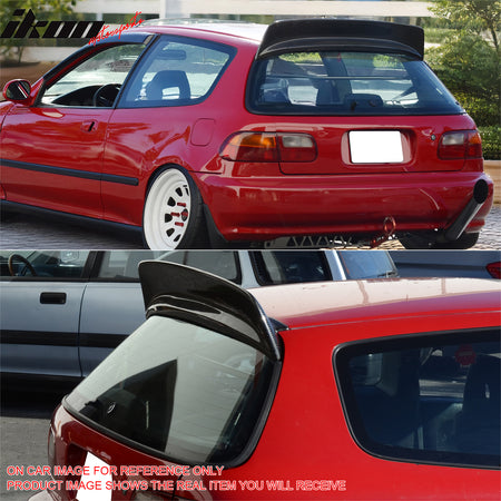 IKON MOTORSPORTS, Roof Spoiler Compatible With 1992-1995 Honda Civic Hatchback 3-Door BYS Style Painted #BG28P Tahitian Green Pearl Rear Boot Deck Lid Roof Wing, 1993 1994