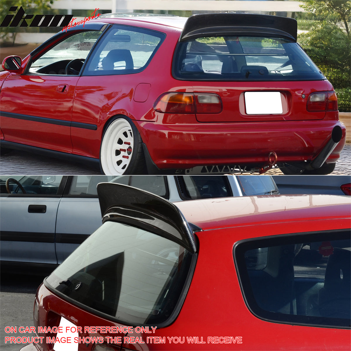 IKON MOTORSPORTS, Rear Window Roof Spoiler Compatible with 1992-1995 Honda Civic Hatchback, BYS Style Painted #BG28P Tahitian Green Pearl ABS Plastic Top Roofline Windshield Visor Spoiler Wing
