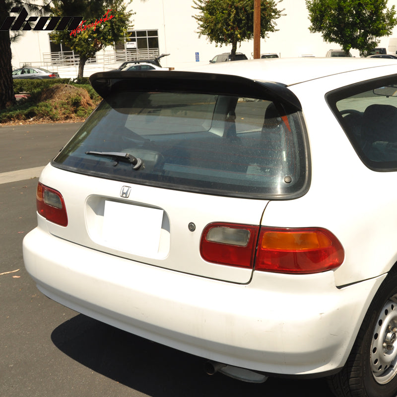 Pre-painted Roof Spoiler Compatible With 1992-1995 Honda Civic, Duckbill Style Painted Glossy Black ABS Rear Wind Spoiler Wing Other Color Available By IKON MOTORSPORTS, 1993