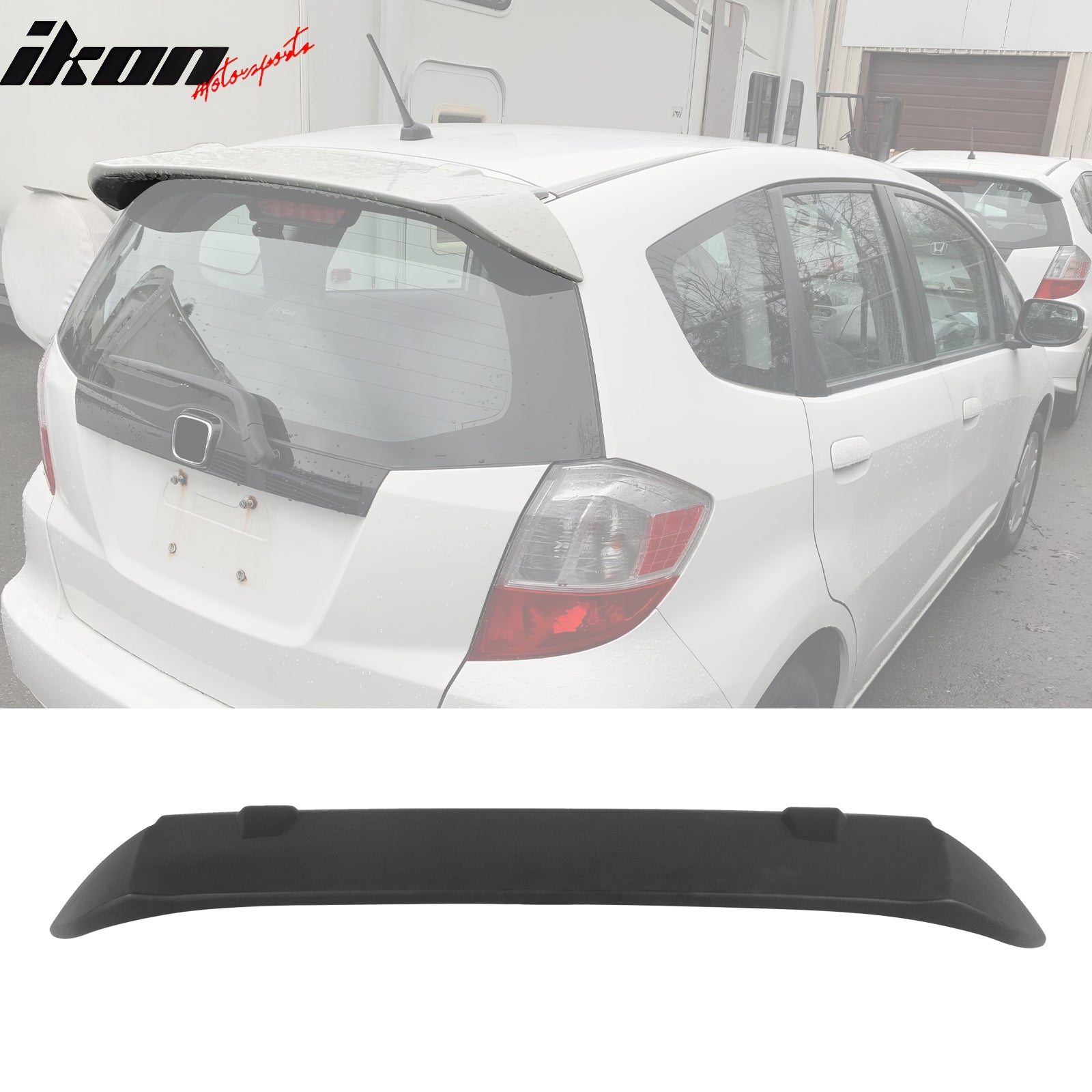 IKON MOTORSPORTS, Rear Window Roof Spoiler Compatible with 2009-2013 Honda Fit, Sport OE Style ABS Top Roofline Windshield Visor Spoiler Wing