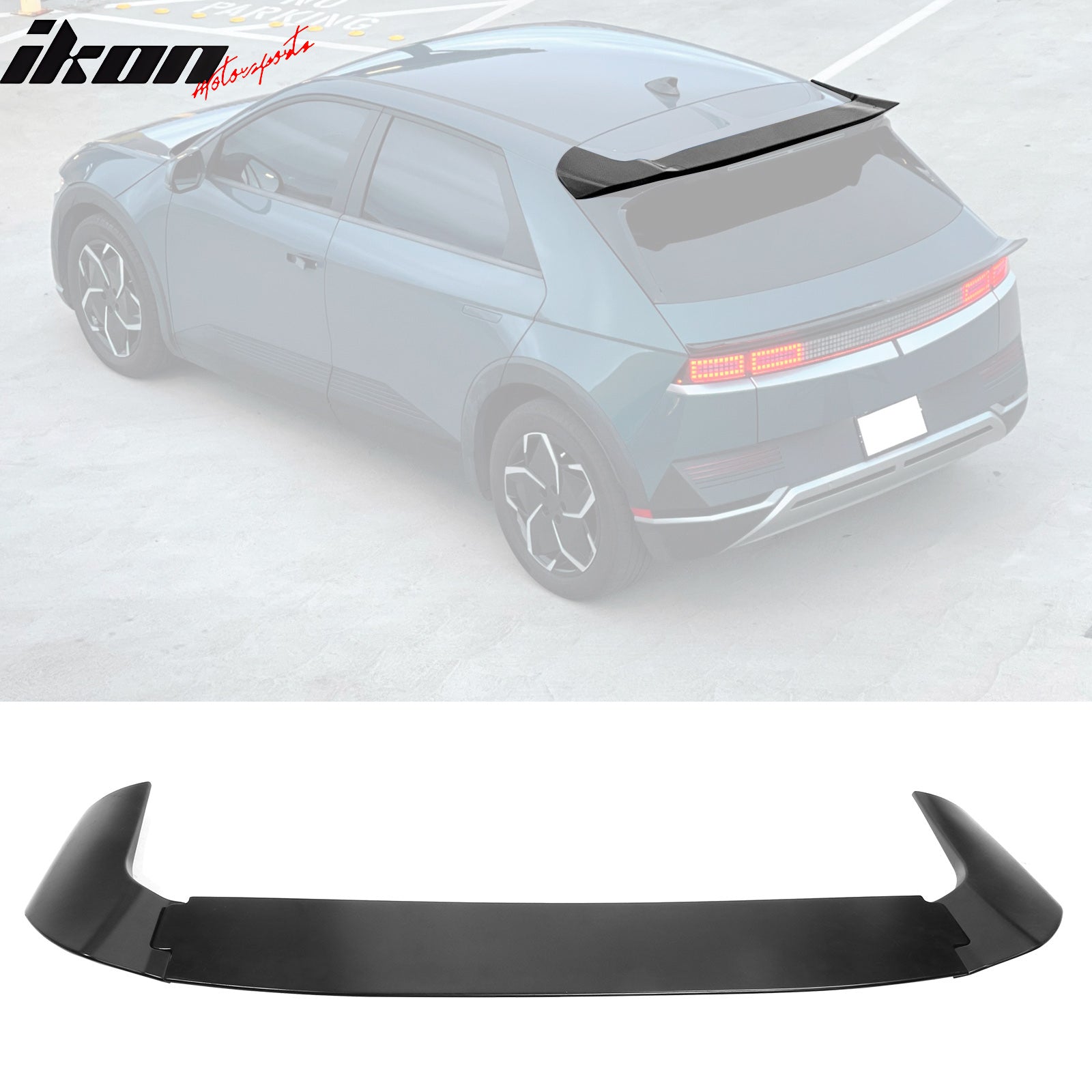 IKON MOTORSPORTS, Roof Spoiler Compatible With 2022-2024 Hyundai Ioniq 5, 3PCS IKON Style Black ABS Rear Window Spoiler Guard