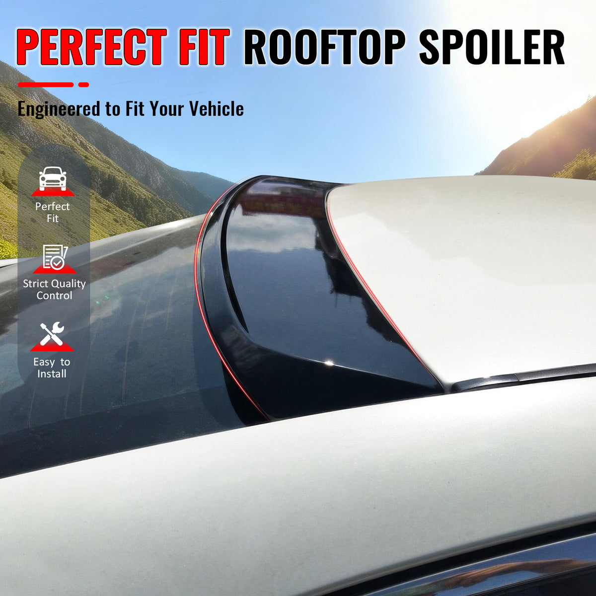 IKON MOTORSPORTS, Rear Window Roof Spoiler Compatible with 2014-2024 Infiniti Q50, Gloss Black ABS Top Roofline Windshield Visor Spoiler Wing