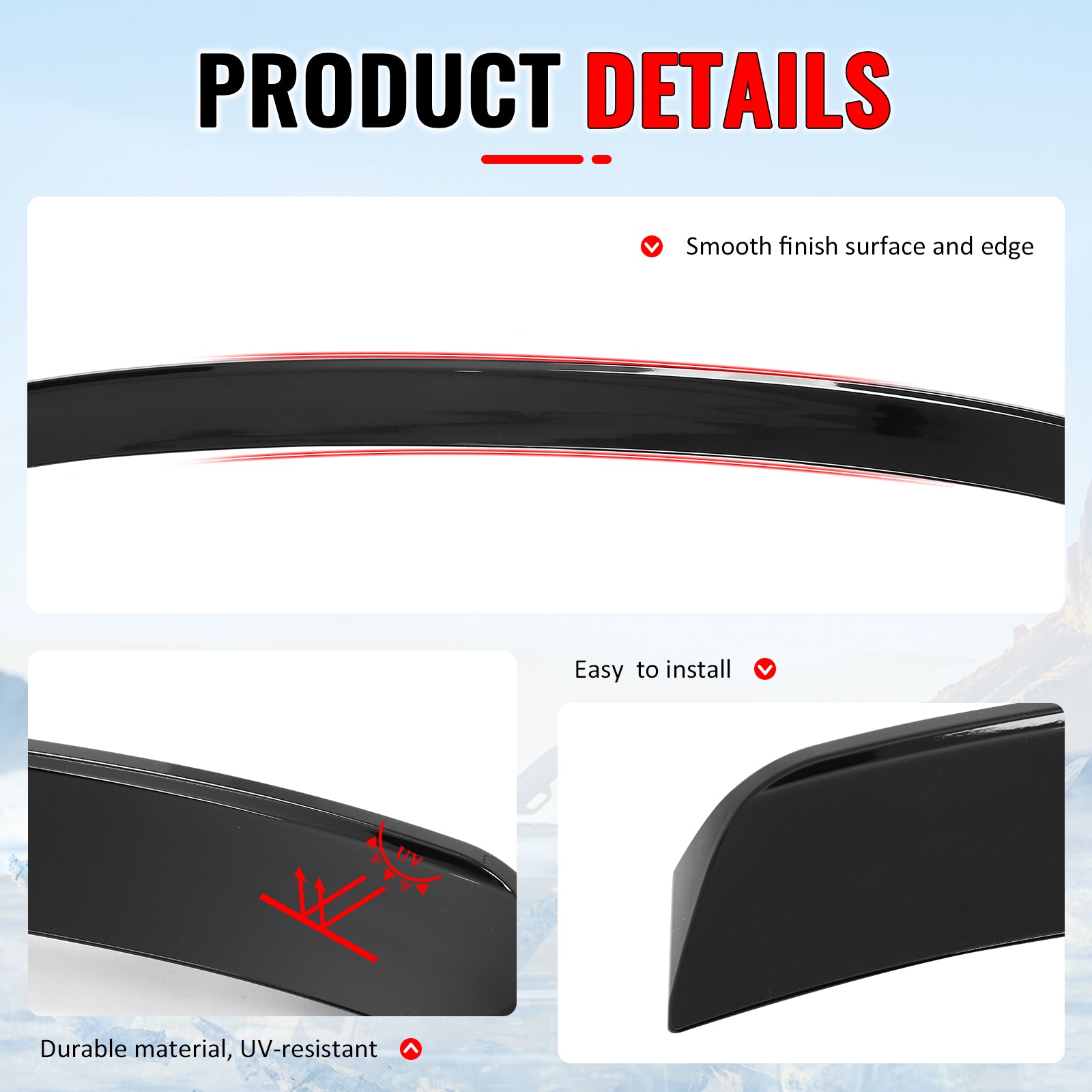 Fits 14-24 Infiniti Q50 Sedan Gloss Black Roof Spoiler Rear Window Wing Lip ABS