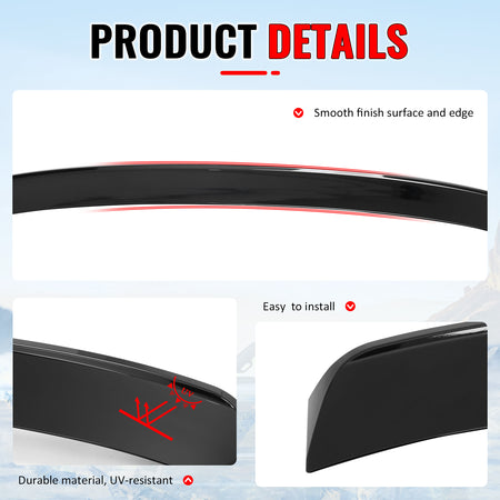 Fits 14-24 Infiniti Q50 Sedan Gloss Black Roof Spoiler Rear Window Wing Lip ABS