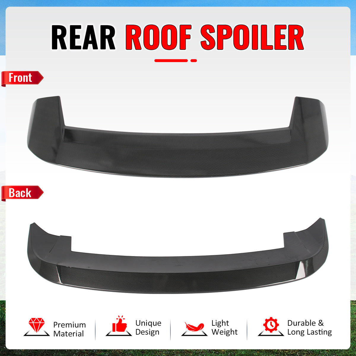 Fits 21-27 Jeep Grand Cherokee L WL75 Window Roof Spoiler ABS Carbon Fiber Print