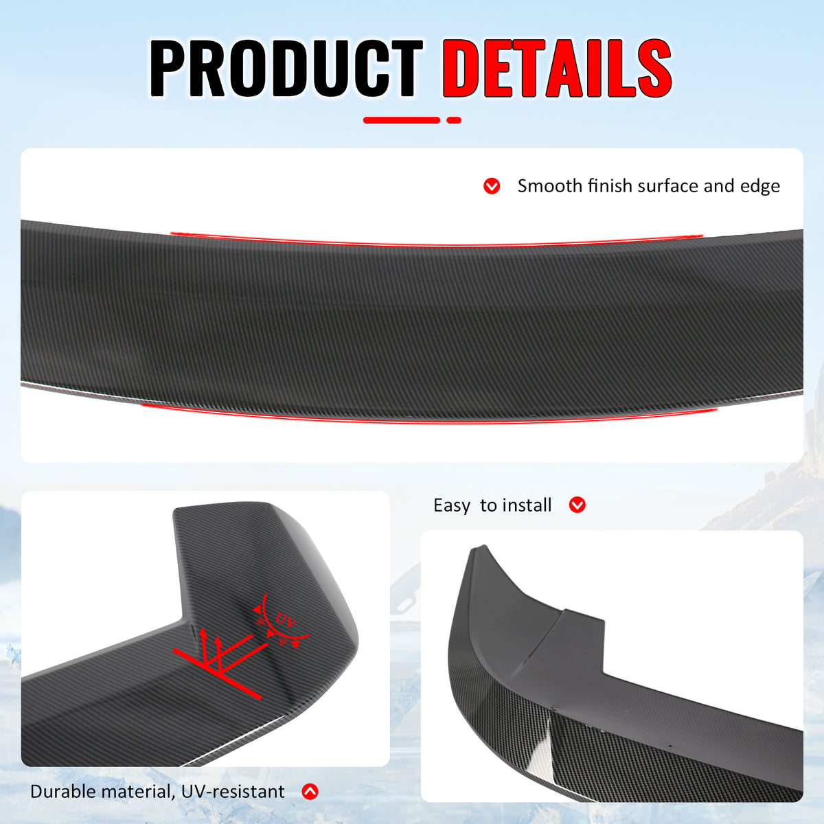 Fits 21-27 Jeep Grand Cherokee L WL75 Window Roof Spoiler ABS Carbon Fiber Print