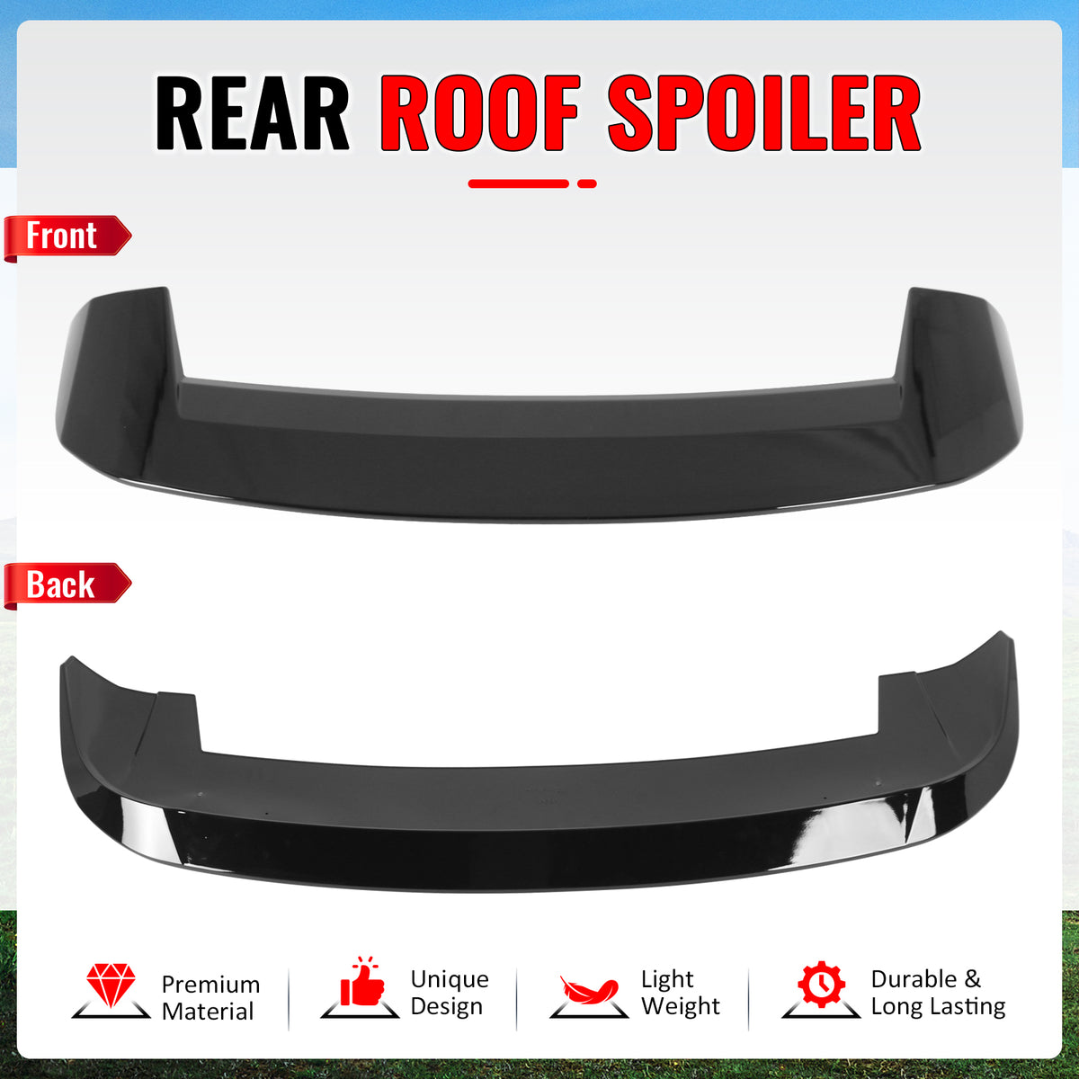 Fits 21-27 Jeep Grand Cherokee L WL75 IKON Gloss Black Window Roof Spoiler ABS