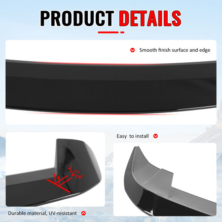 Fits 21-27 Jeep Grand Cherokee L WL75 IKON Gloss Black Window Roof Spoiler ABS