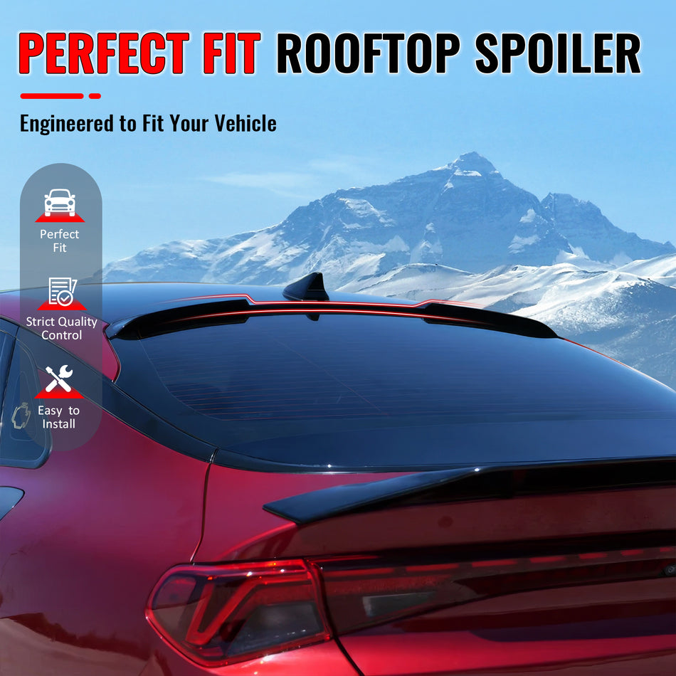 IKON MOTORSPORTS, Rear Window Roof Spoiler Compatible with 2021-2026 Kia K5, Gloss Black ABS Top Roofline Windshield Visor Spoiler Wing