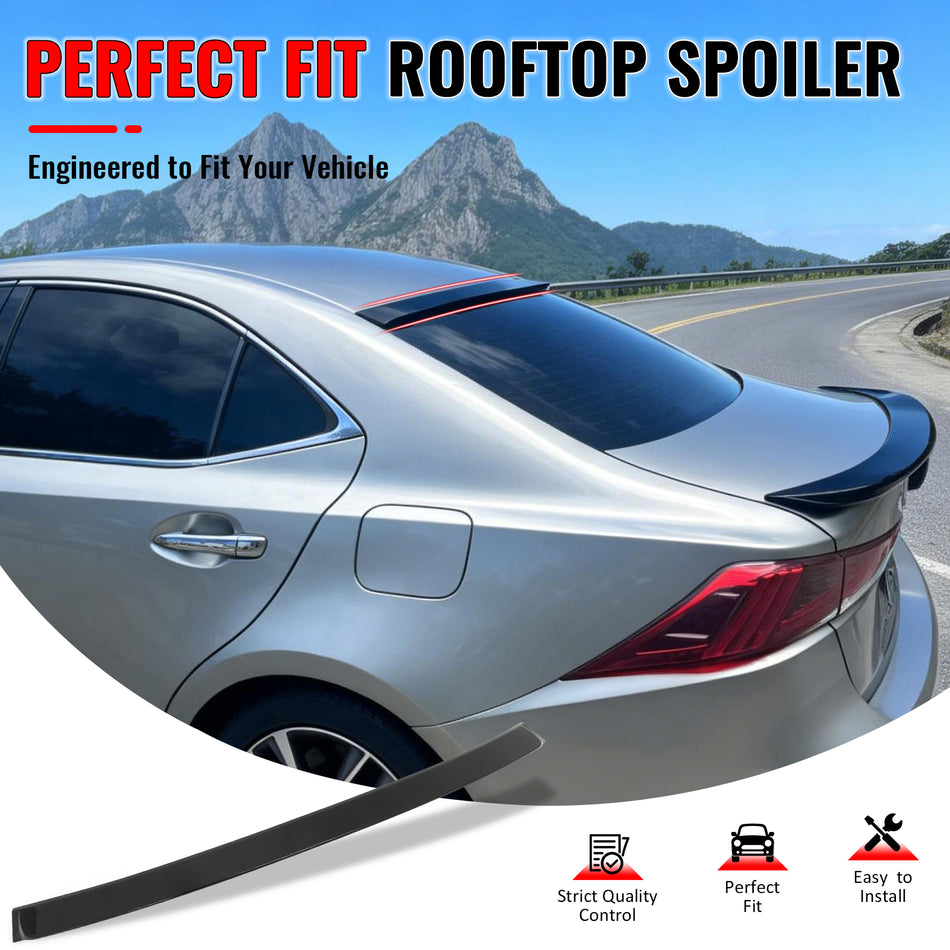 IKON MOTORSPORTS, Rear Window Roof Spoiler Compatible with 2014-2020 Lexus IS-Series XE30 Sedan 4-Door, F-Sport Style Gloss Black ABS Plastic Top Roofline Windshield Visor Spoiler Wing