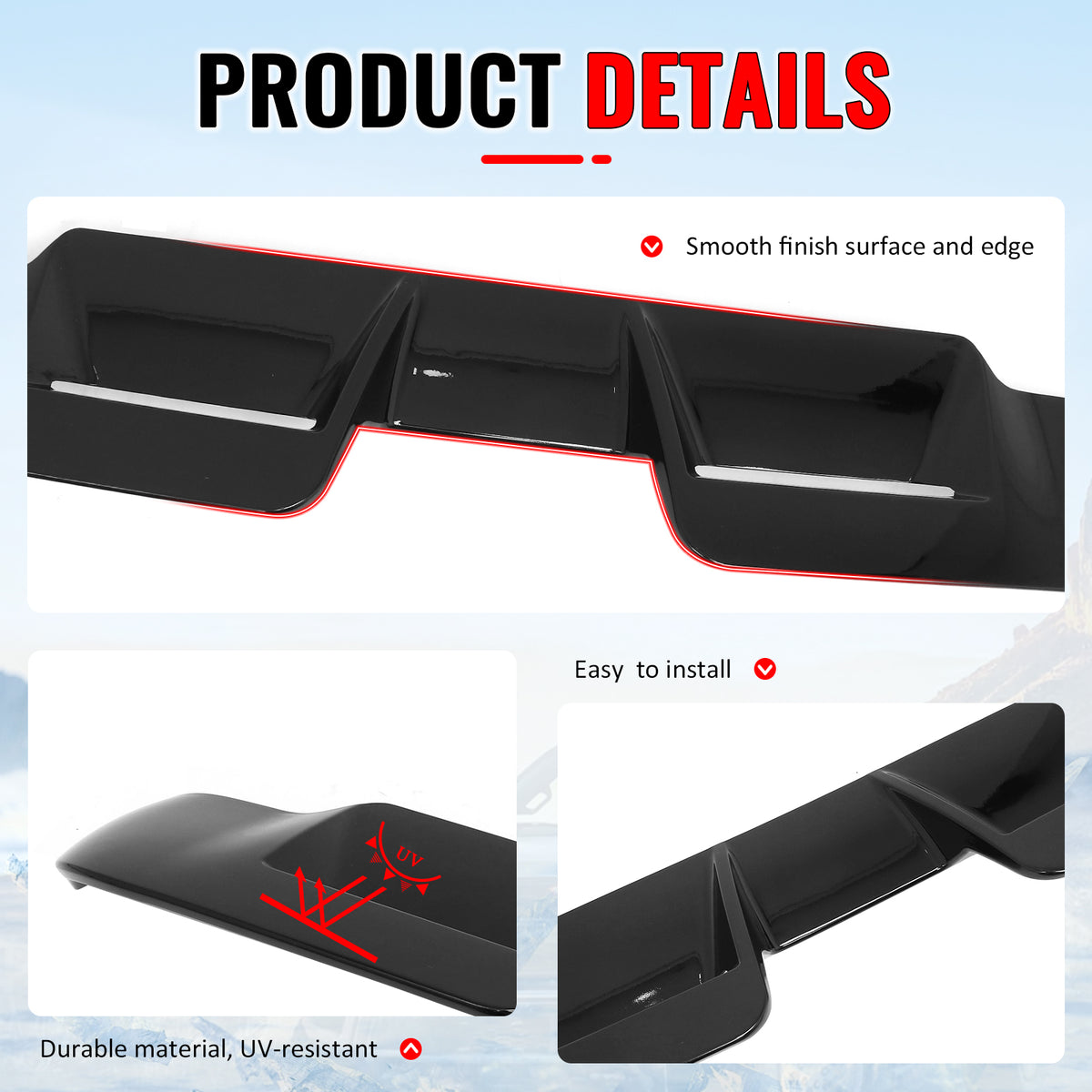 Fits 20-26 Land Rover Defender 90/110/130 Roof Spoiler Gloss Black V1 Rear Wing