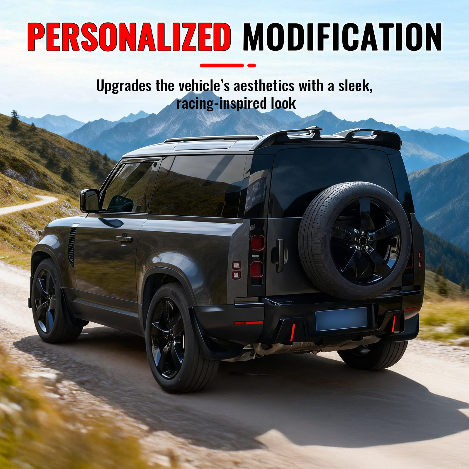 Fits 20-26 Land Rover Defender 90/110/130 Roof Spoiler Gloss Black V1 Rear Wing