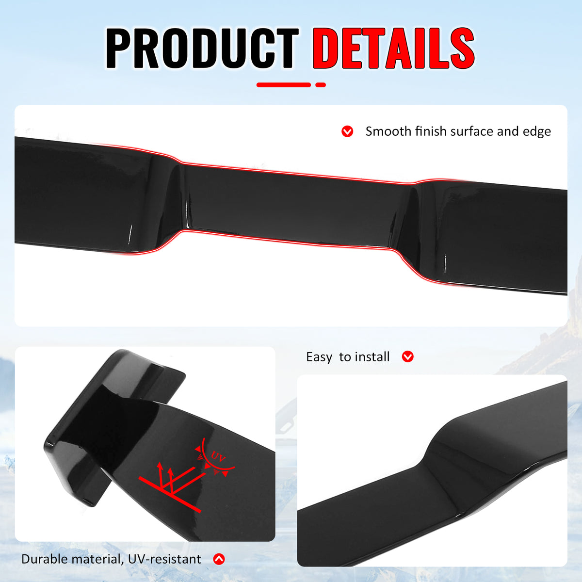 Fits 20-26 Land Rover Defender 90/110/130 Roof Spoiler Gloss Black V2 Rear Wing