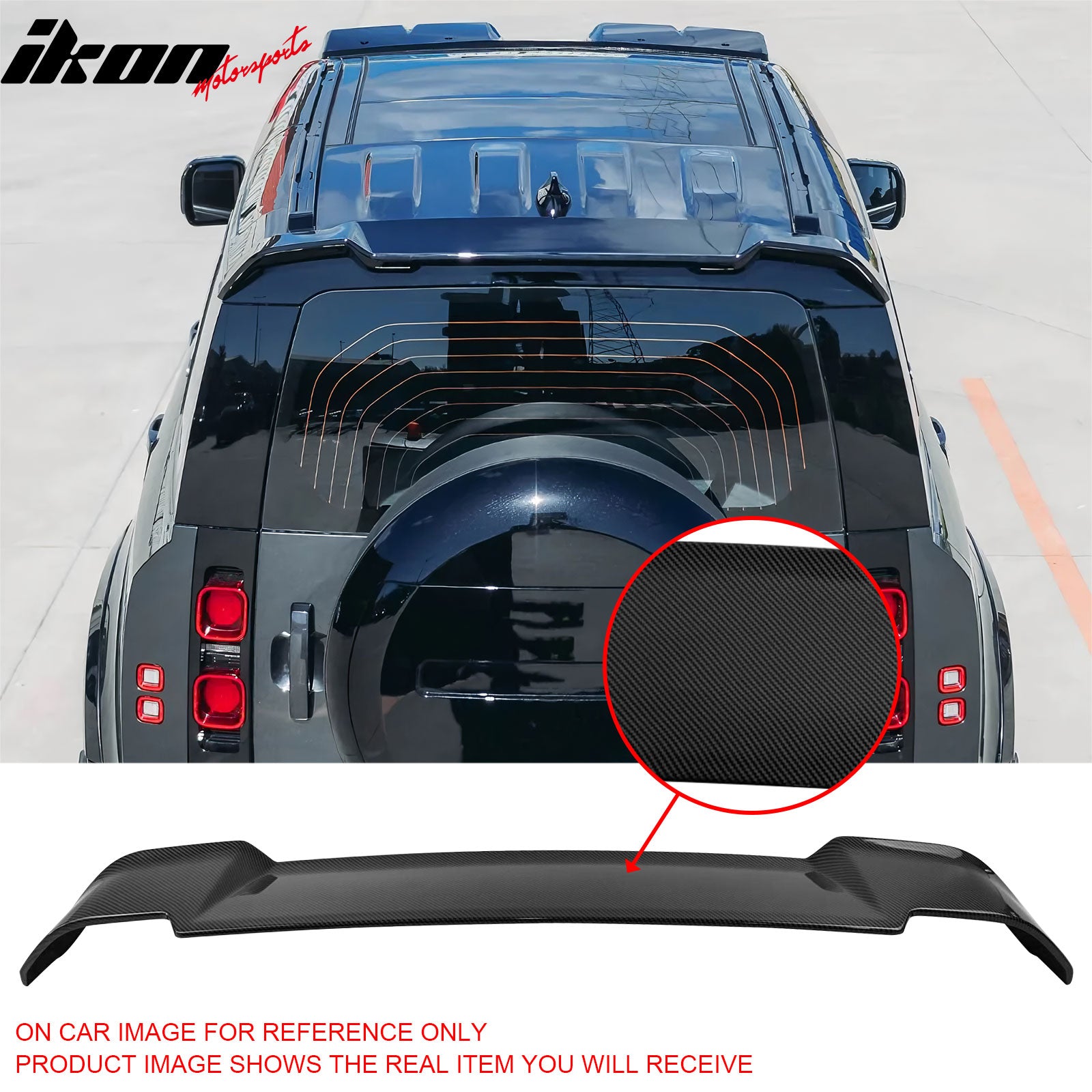 Fits 20-26 Defender 90 110 130 V Style Carbon Fiber Print Rear Roof Spoiler ABS