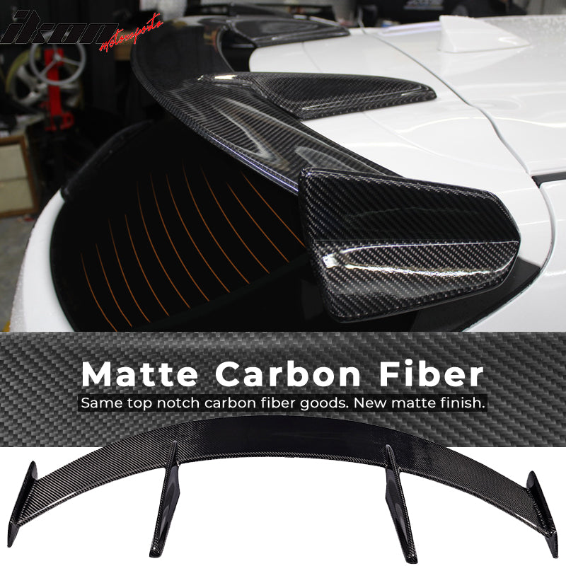 IKON MOTORSPORTS, Roof Spoiler Compatible With 2014-2017 Mazda 3 Hatchback , Matte Carbon Fiber KS Style Rear Spoiler Wing, 2015 2016