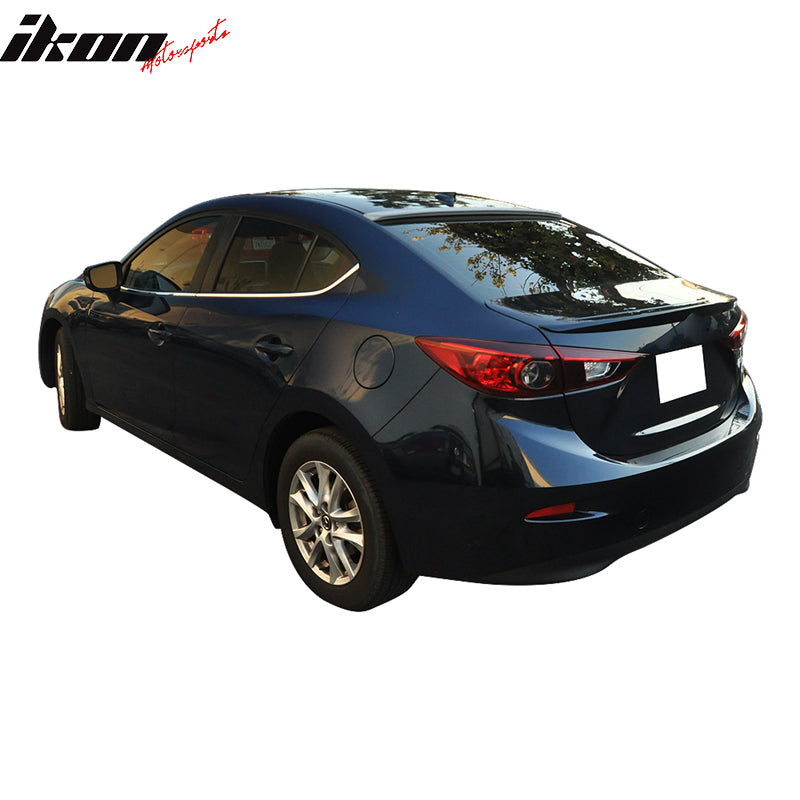 IKON MOTORSPORTS, Roof Spoiler Compatible With 2014-2017 Mazda 3 Sedan 4-Door, OE Factory Style ABS Rear Wind Spoiler Lip Wing, 2015 2016